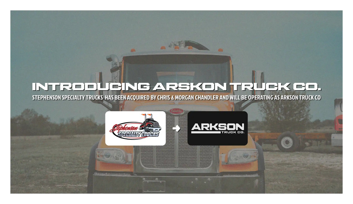 Banner announcing the Aquisition of Stephenson Specialty Trucks by Chris & Morgan Chandler, and the formation of Arkson Truck Co