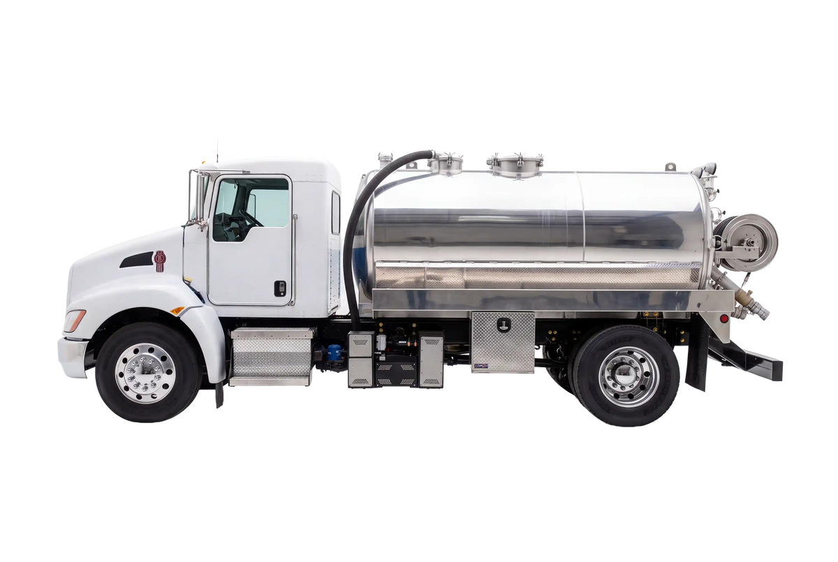 Arkson Truck Co 4200 gallon aluminum tank equipped vacuum trucks for septic pumping, sewer, grease trap, and industrial vacuum service