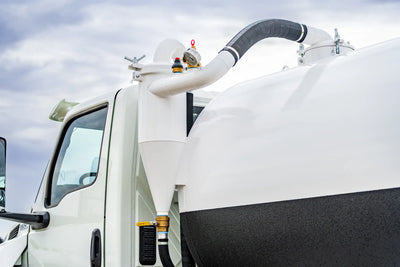 Close up of the seperator cyclone filter system on the 2026 International MV-607 2500 Gallon Vacuum Truck for sale from Arkson Truck Co
