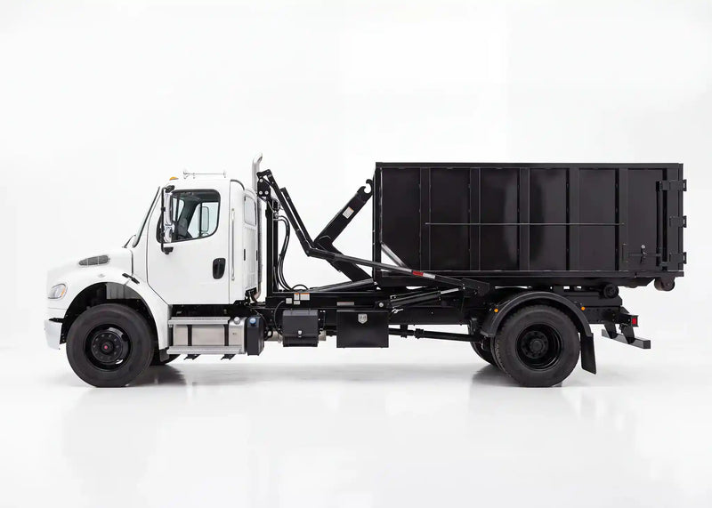 Image of a custom Hook Lift Truck with dump body built by Arkson Truck Co., linking to all Arkson hooklift trucks for sale.