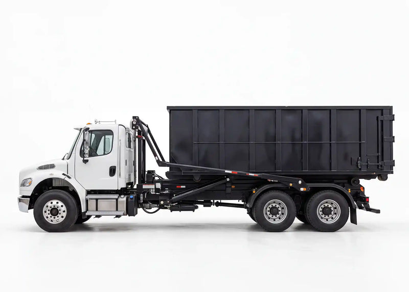 Image of a custom Roll-Off Truck on a built by Arkson Truck Co., linking to all Arkson roll-off trucks for sale. 